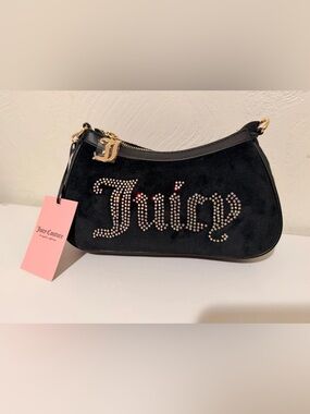 LN — Black Rhinestone Velour Shoulder Bag — Juicy Couture